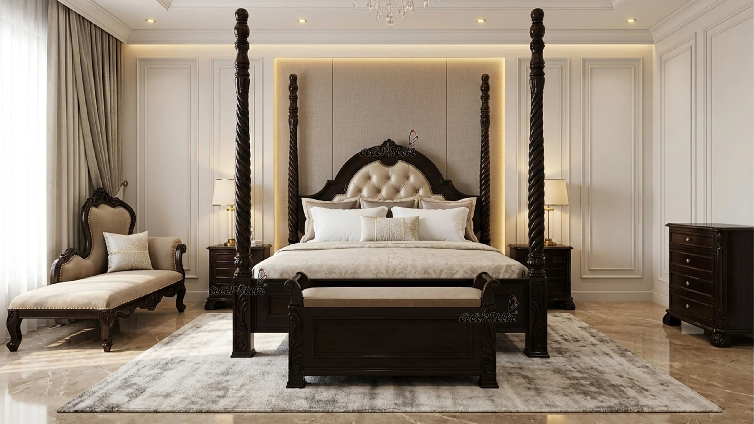 Bedroom Furniture Set 4 Poster Bed Cot Solid Wood