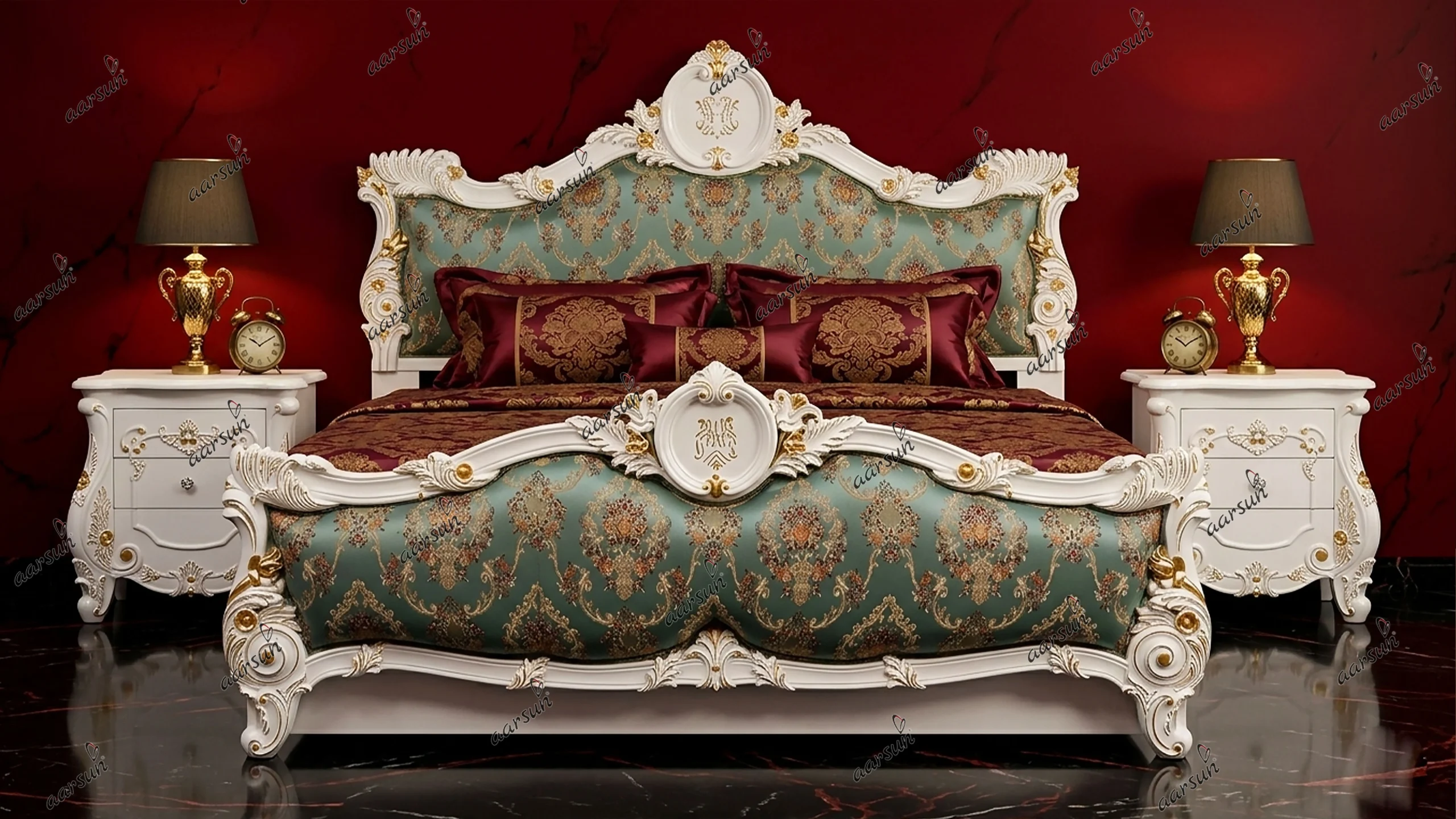 Luxurious Italian Bedroom Set in White & Gold Highlights