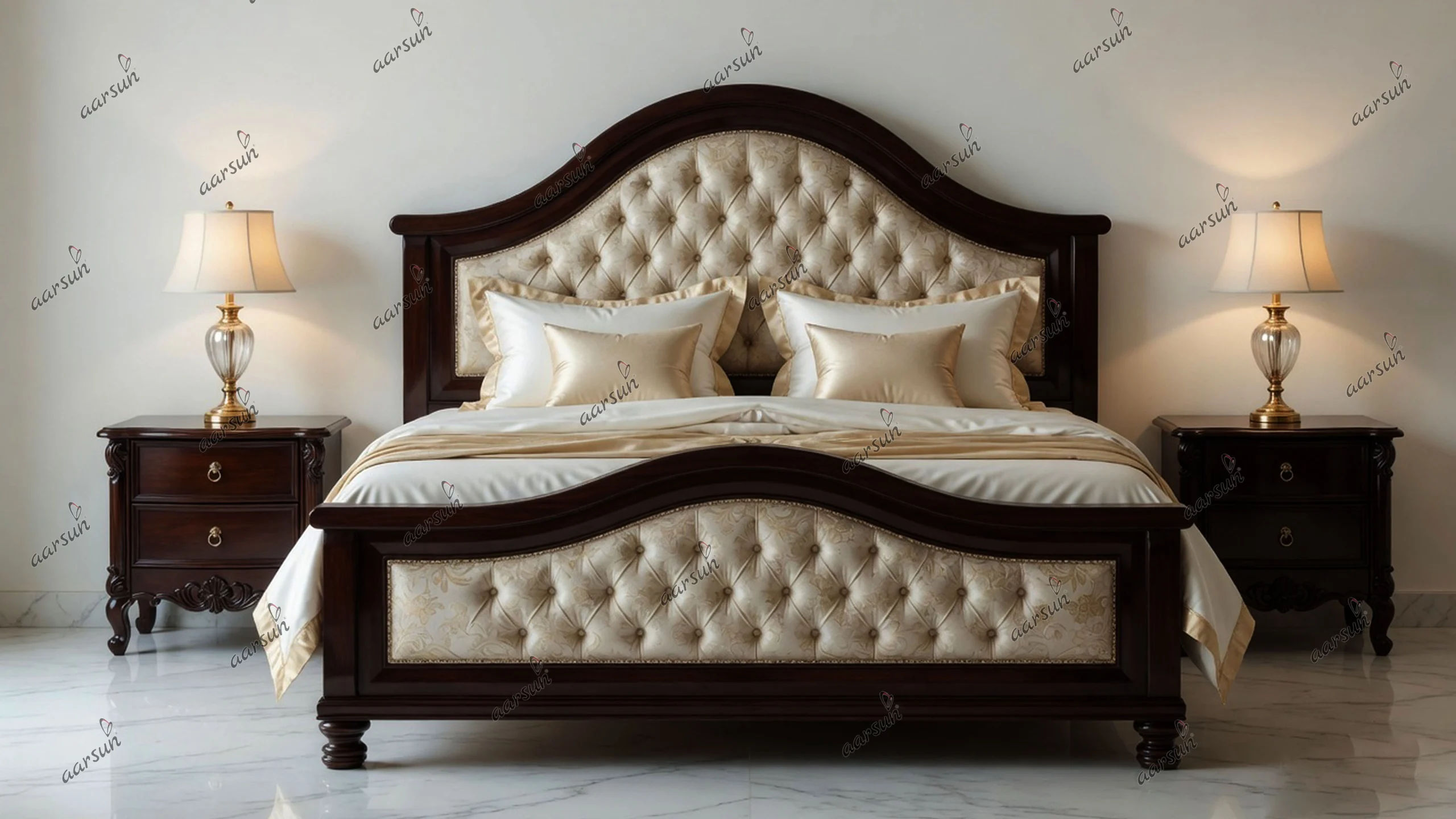 Modern Bed Design in Teak Wood Walnut Finish UH-YT-466