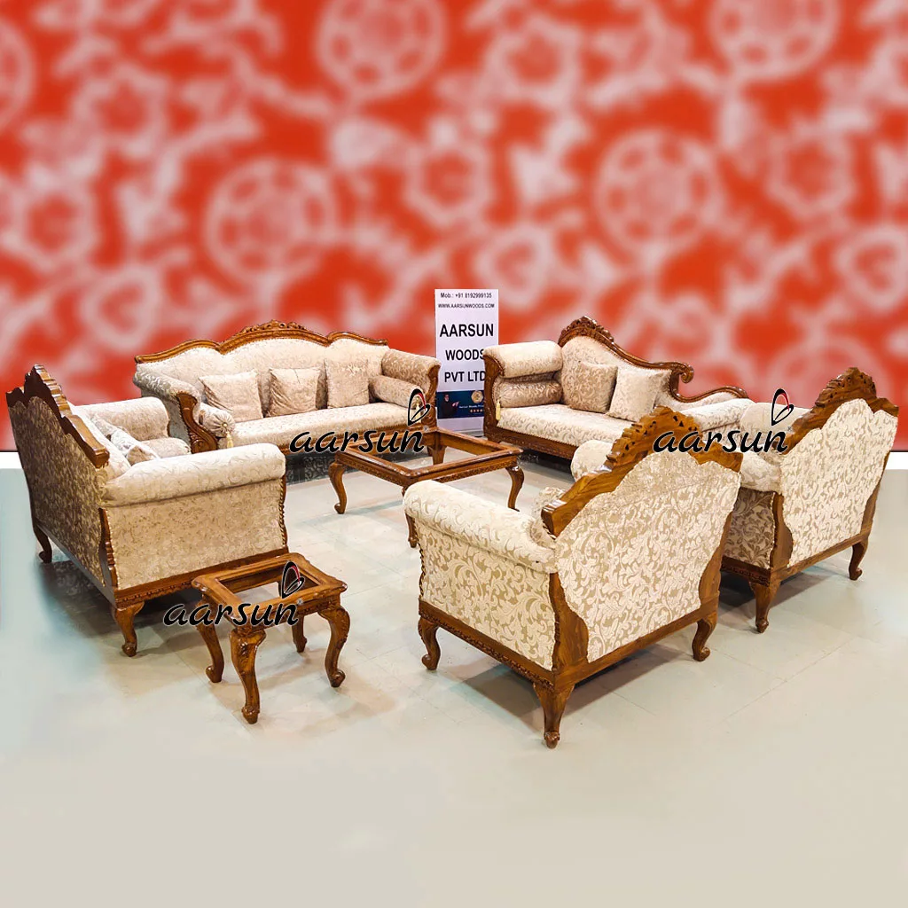 Natural Wood 10 Seater Sofa Set with Center Table & Side Tables YT-446