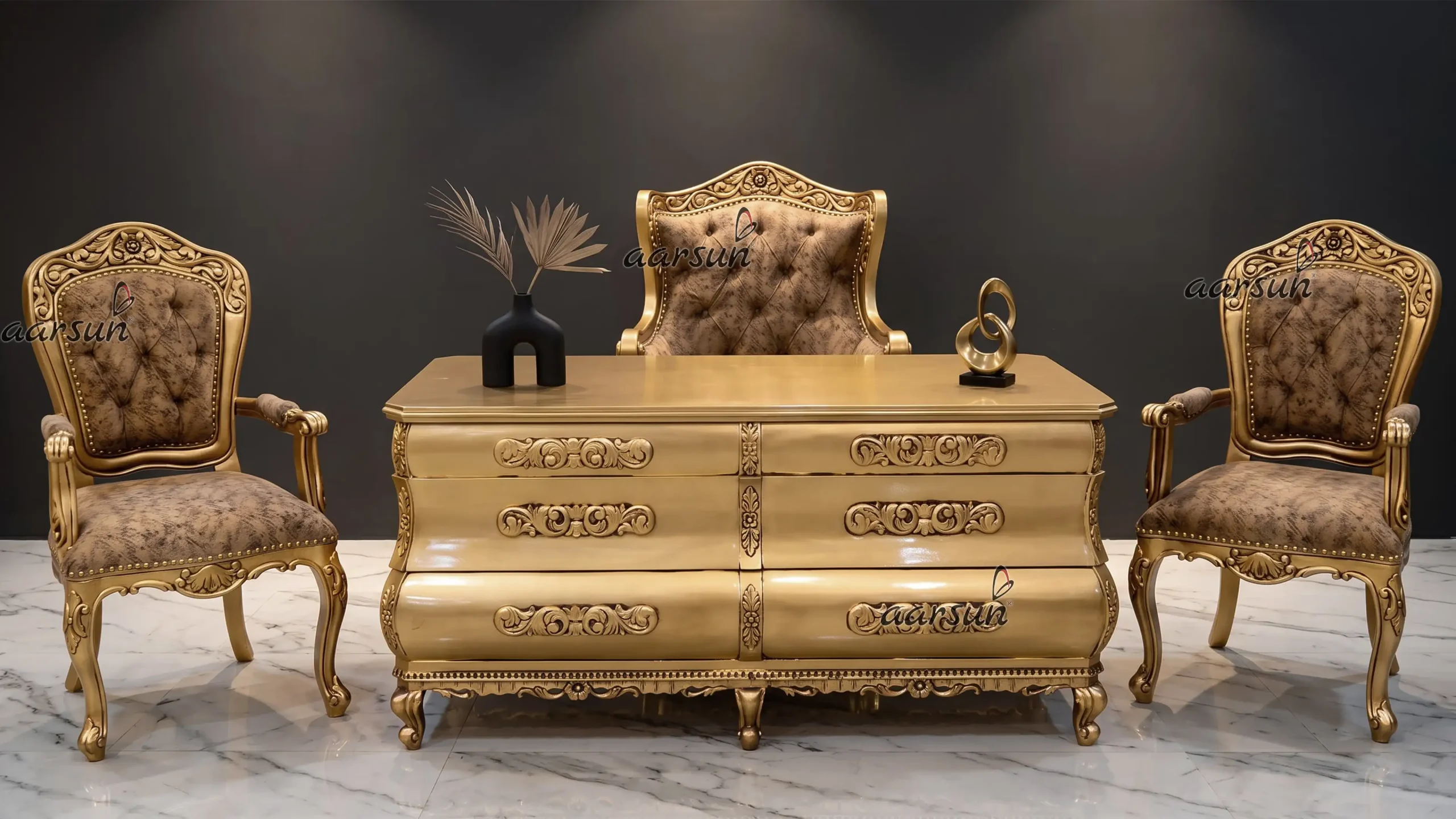 Office Furniture Teak Wood Antique Gold Paint YT-460
