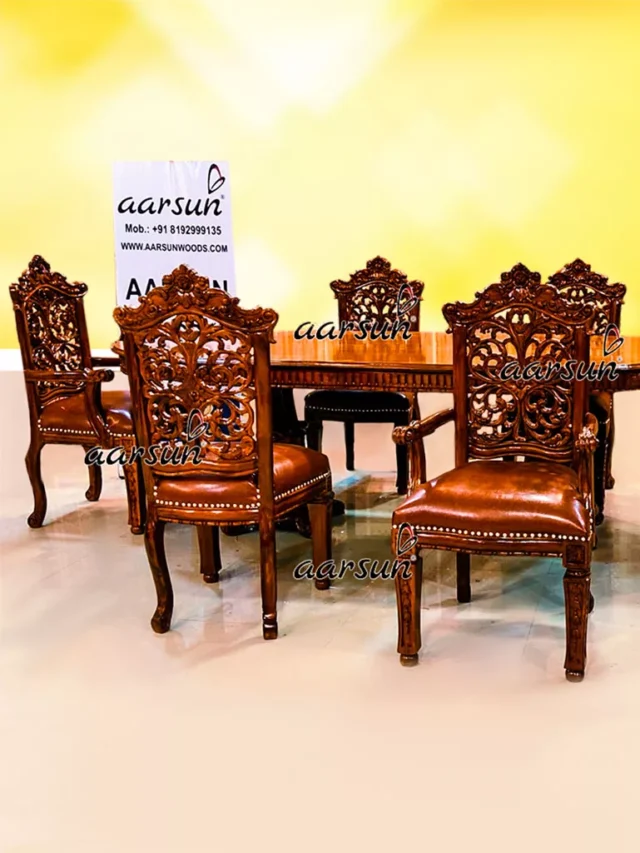 6 Seater Dining Set in Teak Wood Teak Glossy Finish