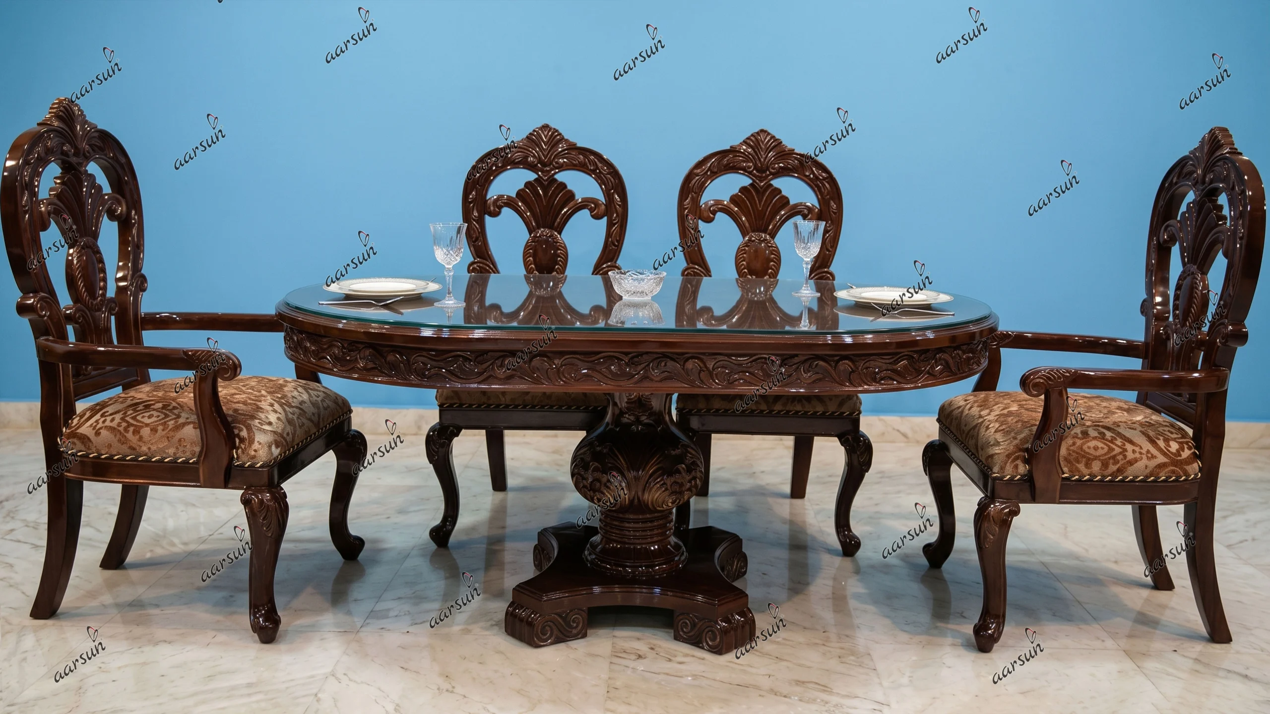Double Carved Dining Chairs with Oval Table UH-YT-484