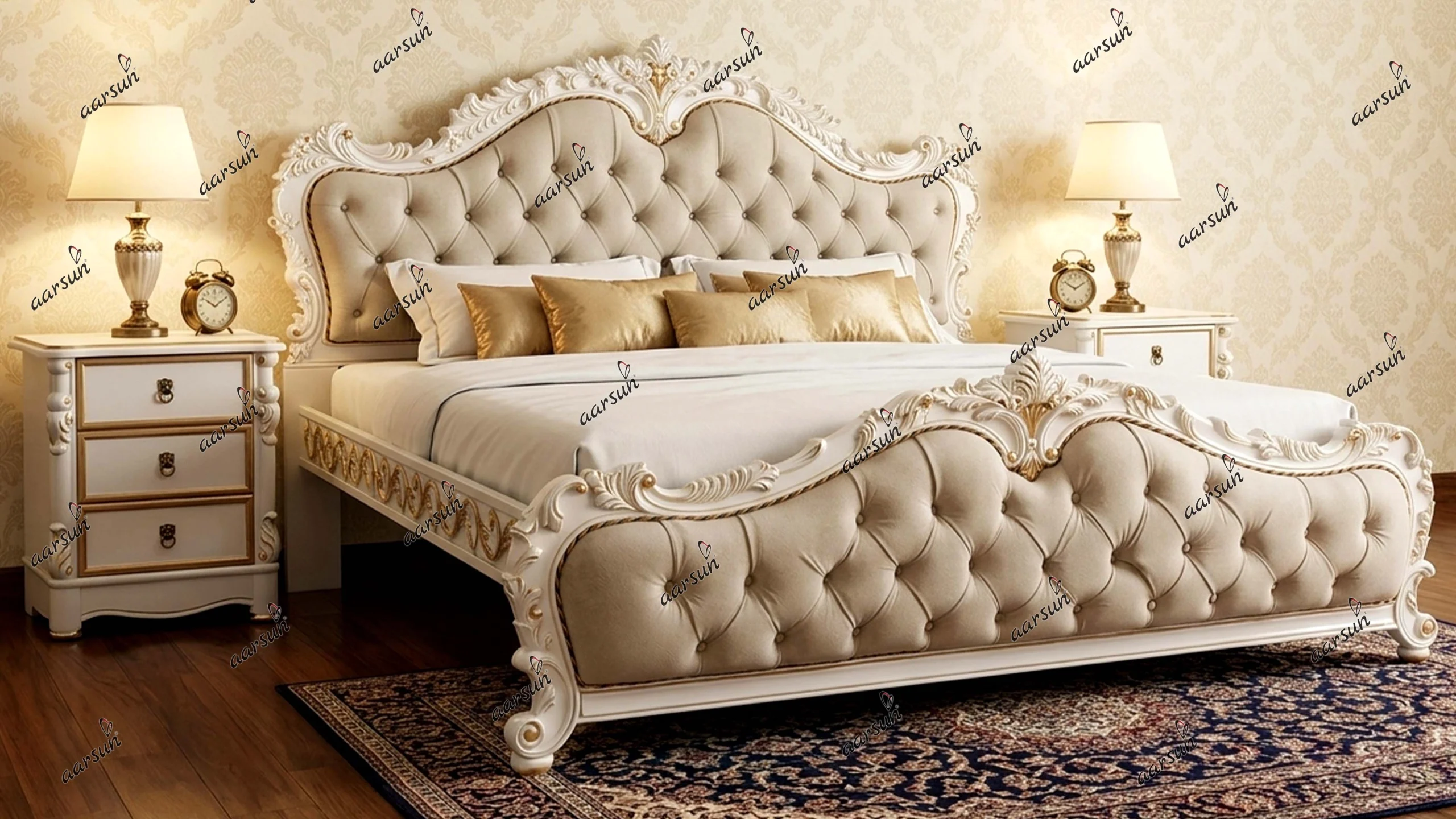 Image for Italian Style Bed in White & Gold Paint UH-YT-476