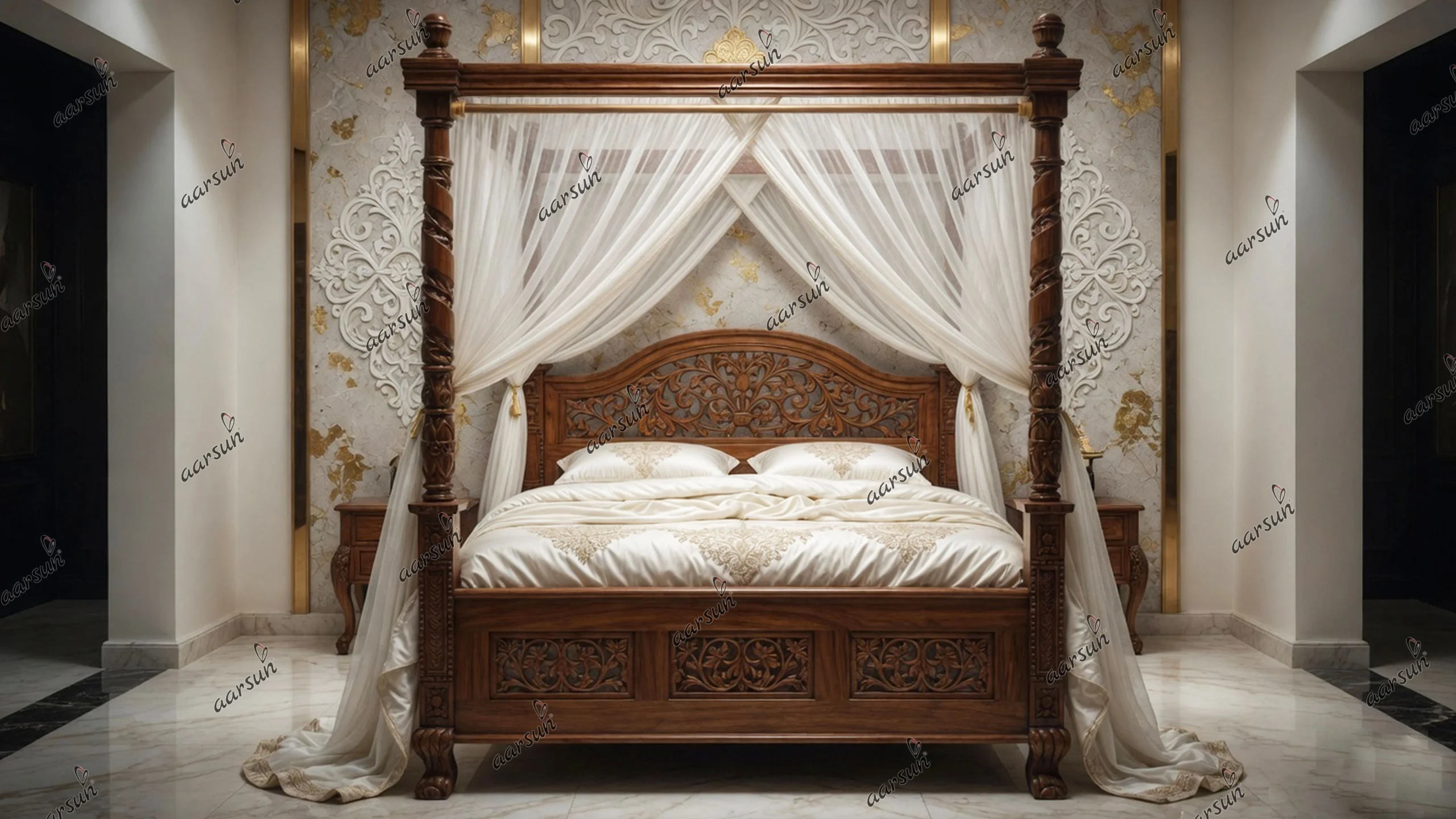 Classic Vintage Poster Bed Cot Design in Teak and Honey Finish