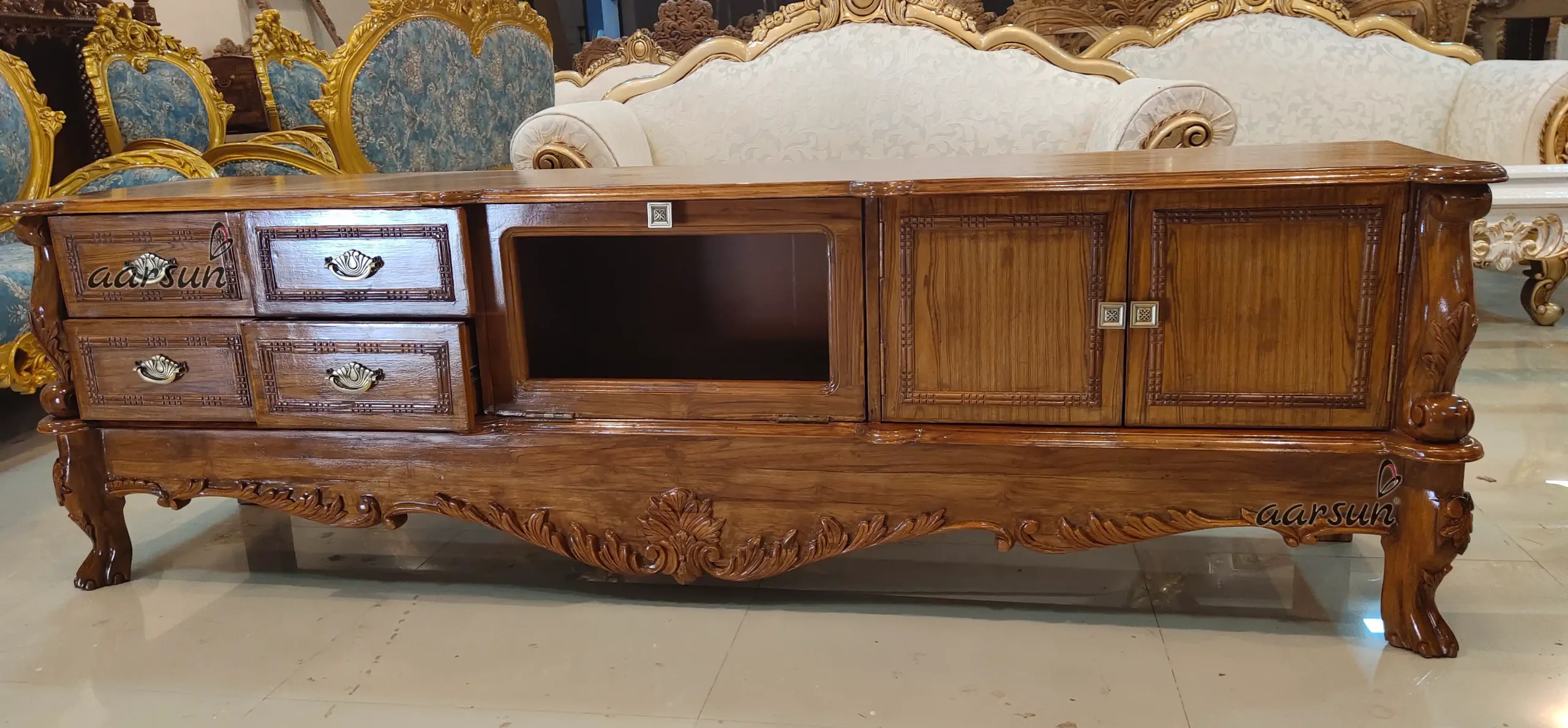 HandCarved LED TV Unit Wooden TV Console YT-246 - Image 3