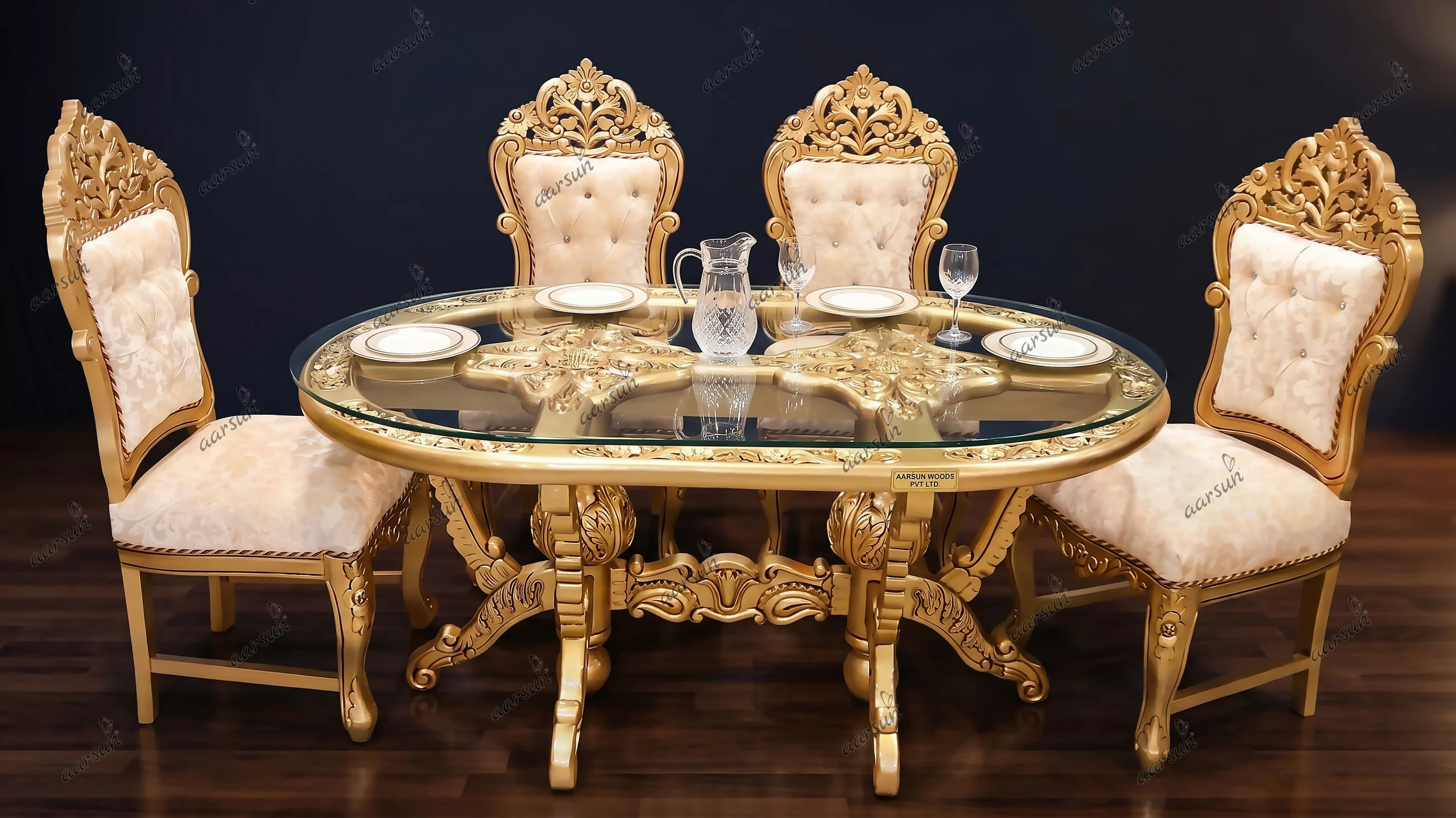 6 Seater Antique Gold Oval Dining Set UH-YT-510