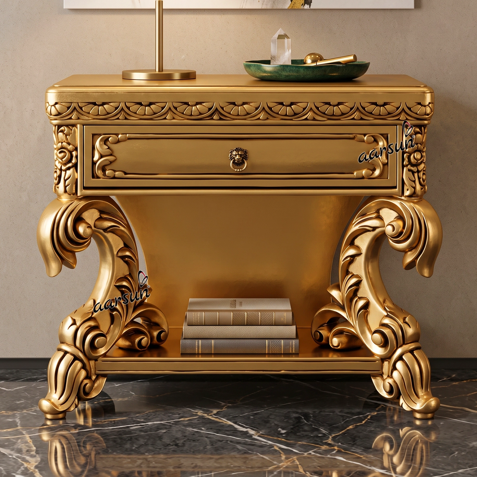 Carved Gold Side Table SDTB-0037