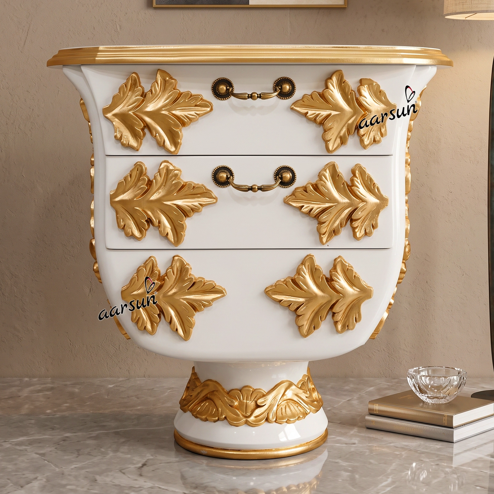 Ultra Luxurious Side Table in White & Gold YT-463ST