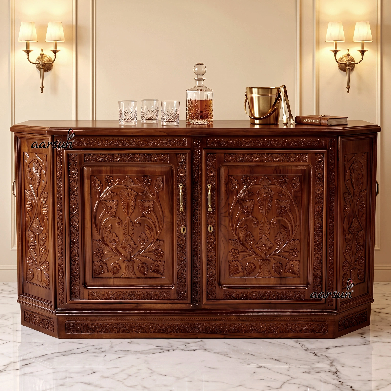 Hand Carved Bar Unit with Swivel Doors