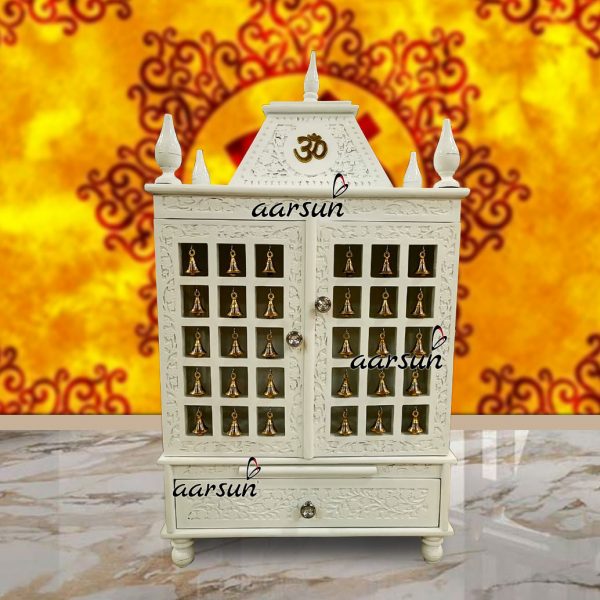 Small Mandir Design For Small Space With Doors   Wooden Door Mandir With Bells 600x600 