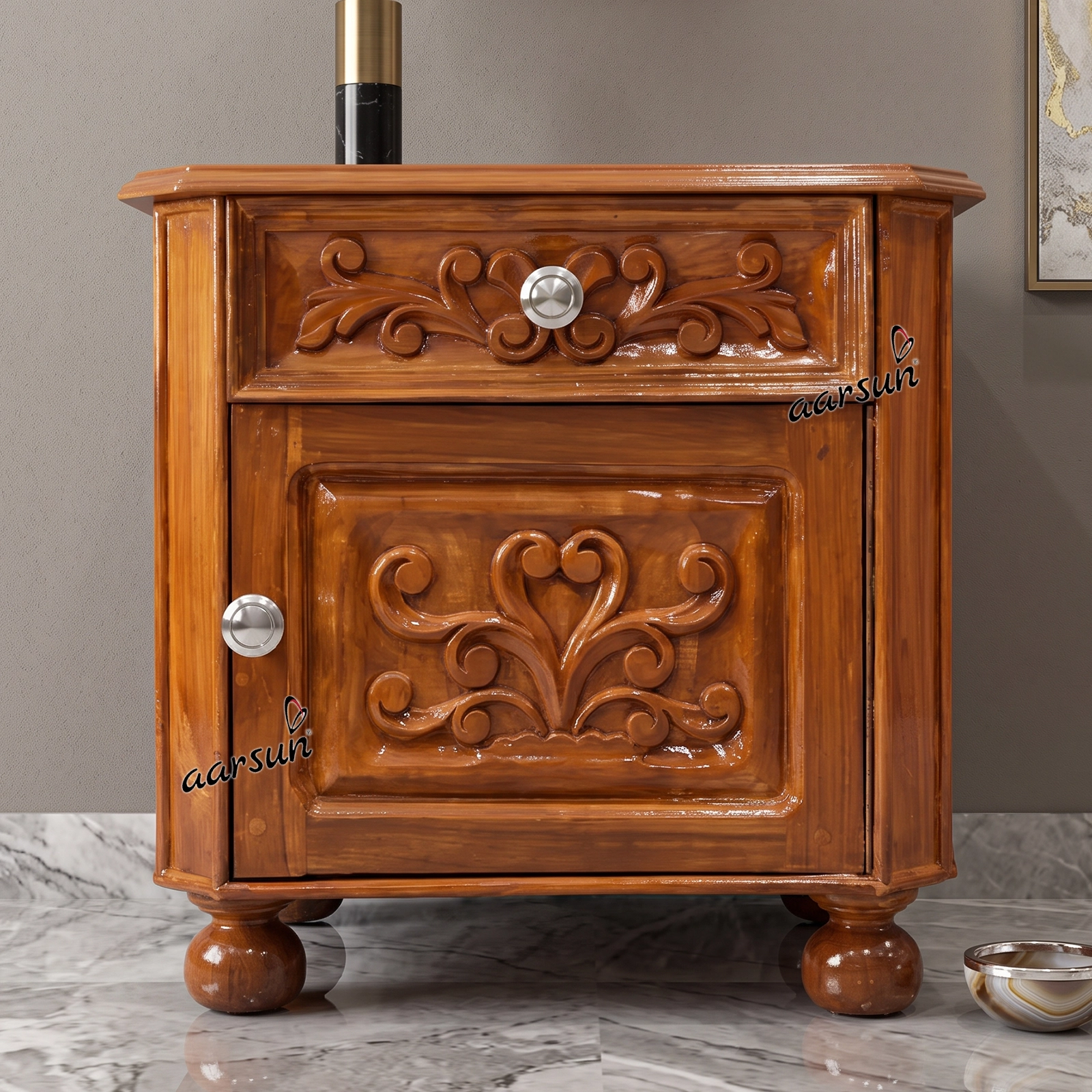 Wooden Nightstand with Teak Wood Finish YT-517ST
