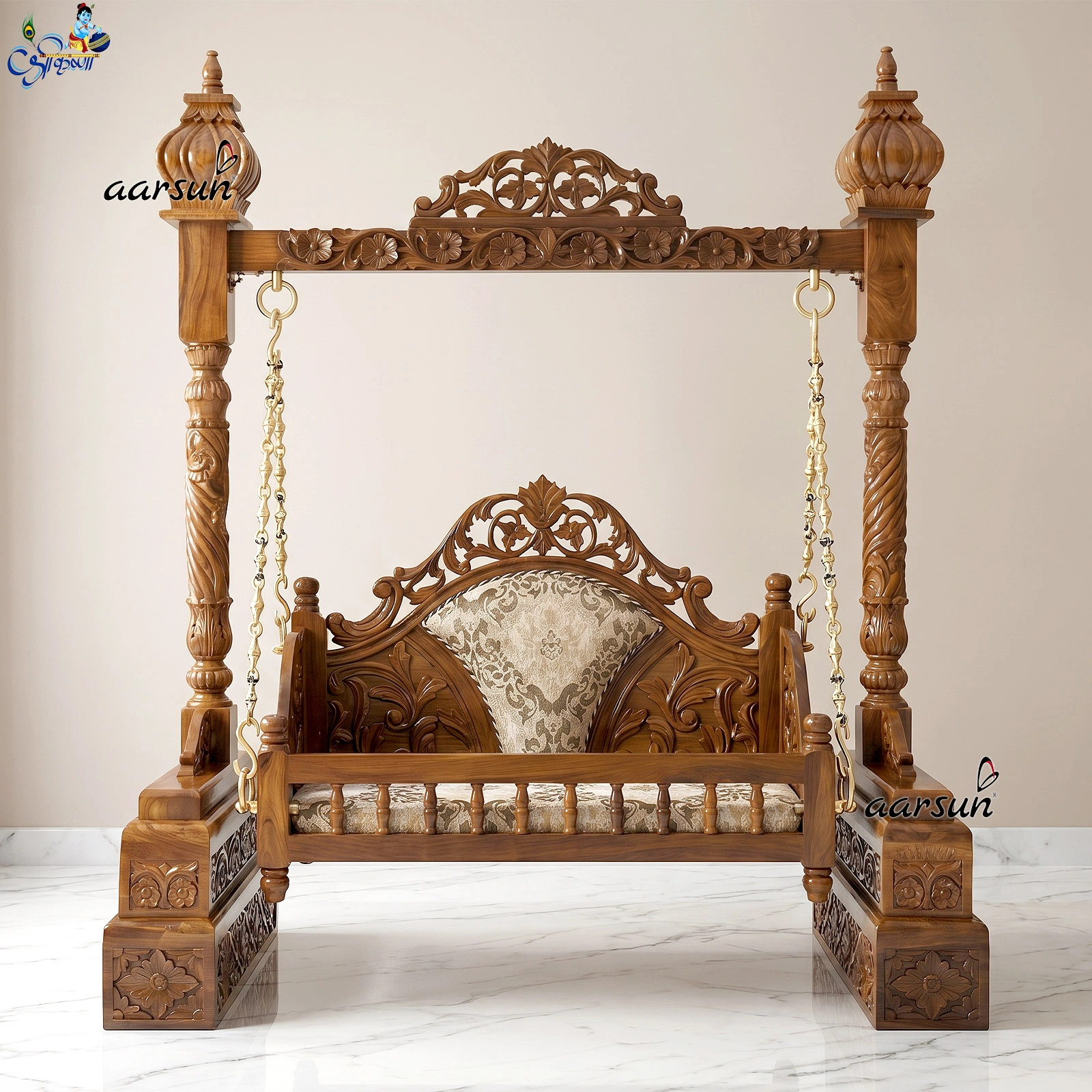 Teak Wood Krishna Jhula Laddu Gopal Jhula UH-YT-276