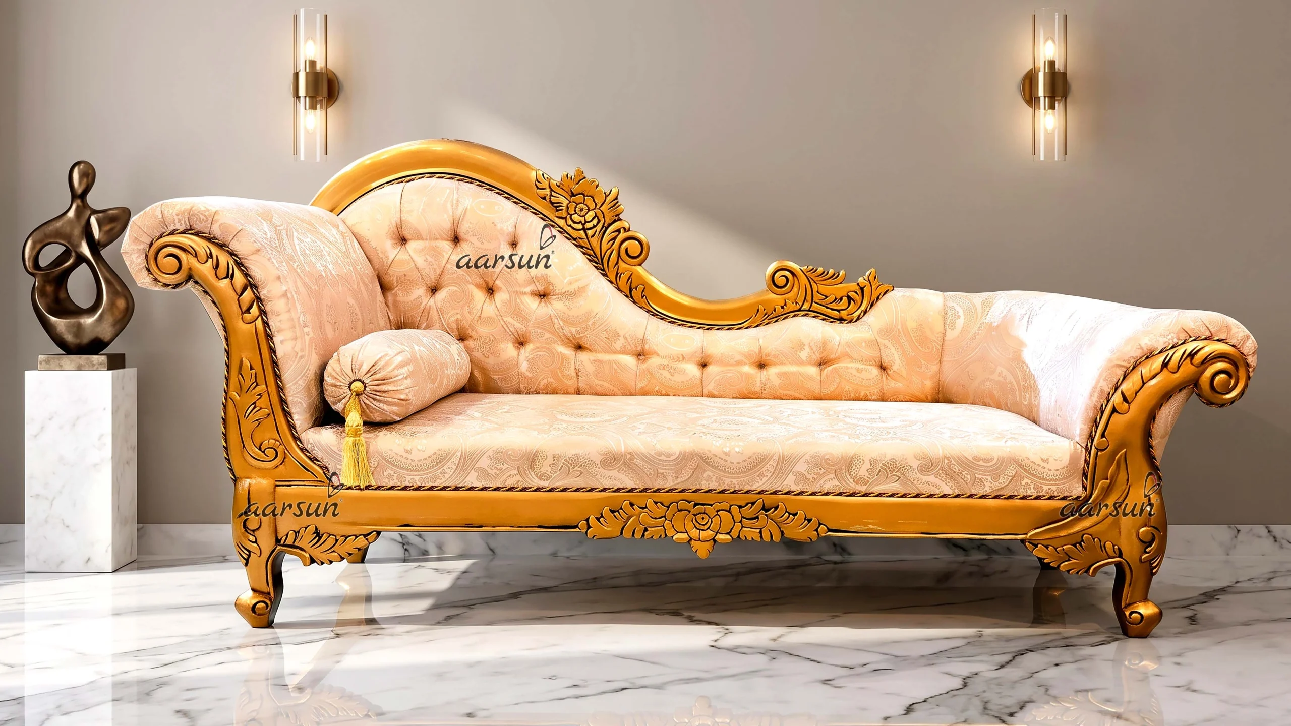 Puinen Gold Finish Chaise Lounge