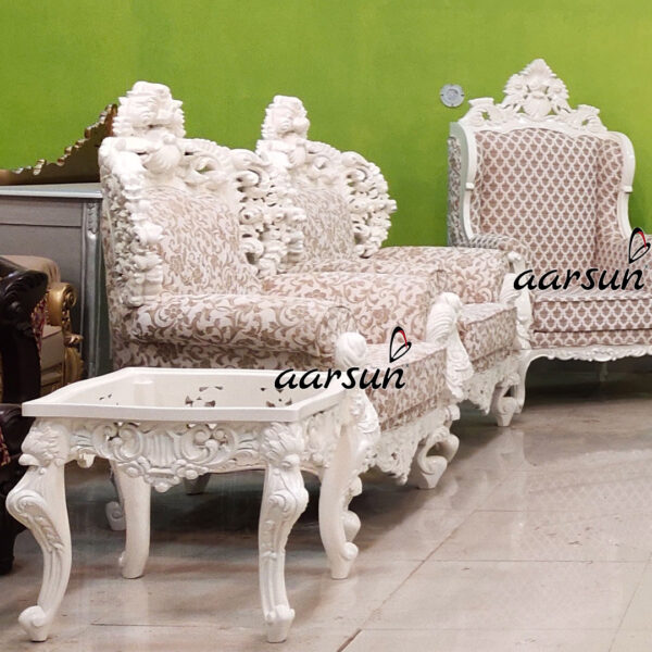 Luxurious OffWhite Sofa Set Double Carved