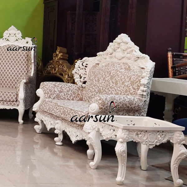 Luxurious OffWhite Sofa Set Double Carved