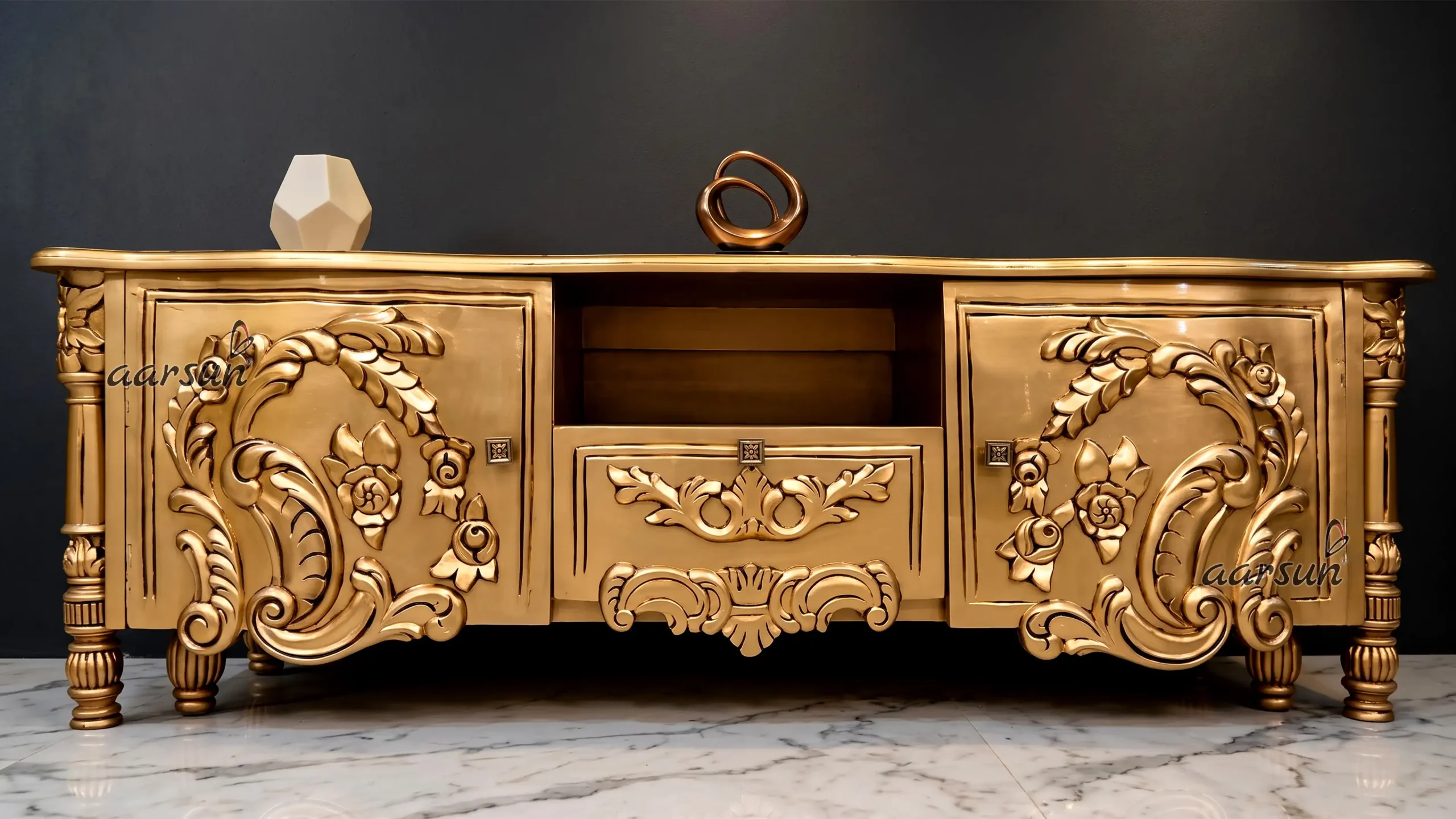 Royal Gold Hand Carved TV Unit Console YT-554