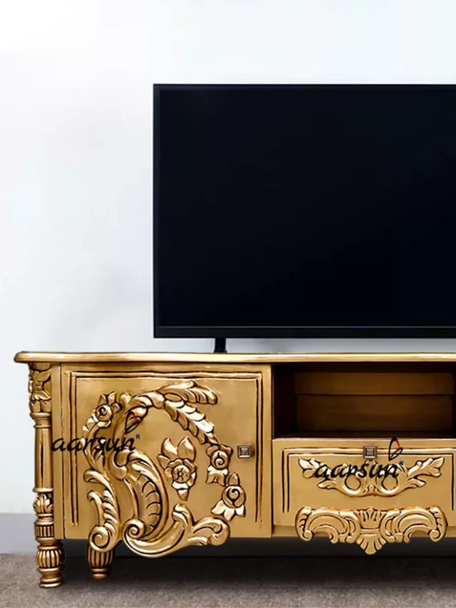 Royal Gold Hand Carved TV Unit Console