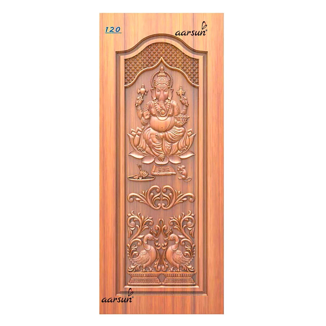 Holztür mit Ganesh Ji und tanzenden Pfauen-120