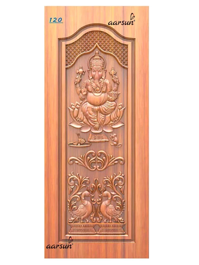 Wooden Door with Ganesh Ji & Dancing Peacocks-120