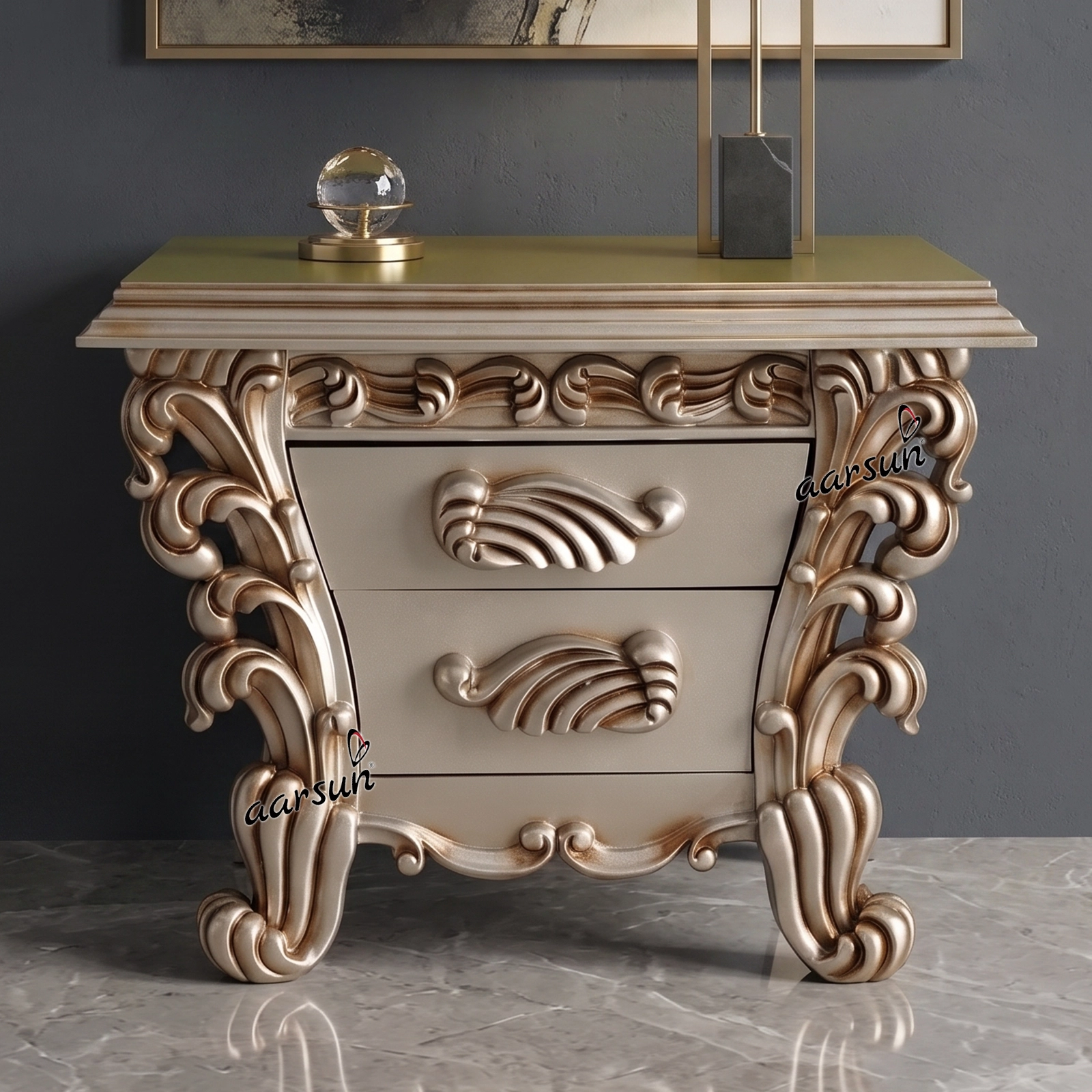 Antique Gold Bed Side Table SDTB-0017