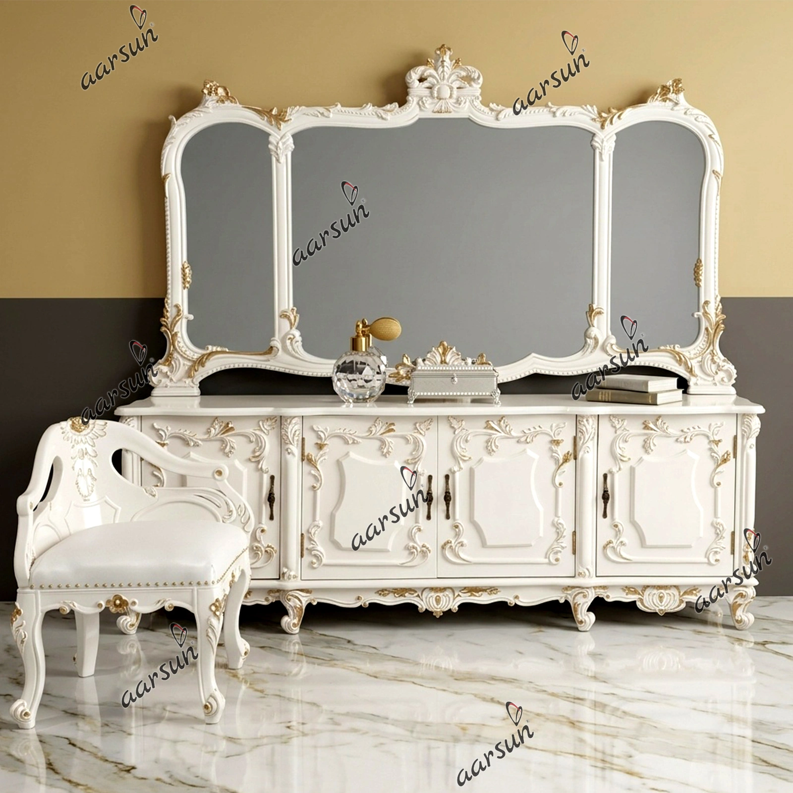 Italian Style Luxurious Dresser with Mirror Frame
