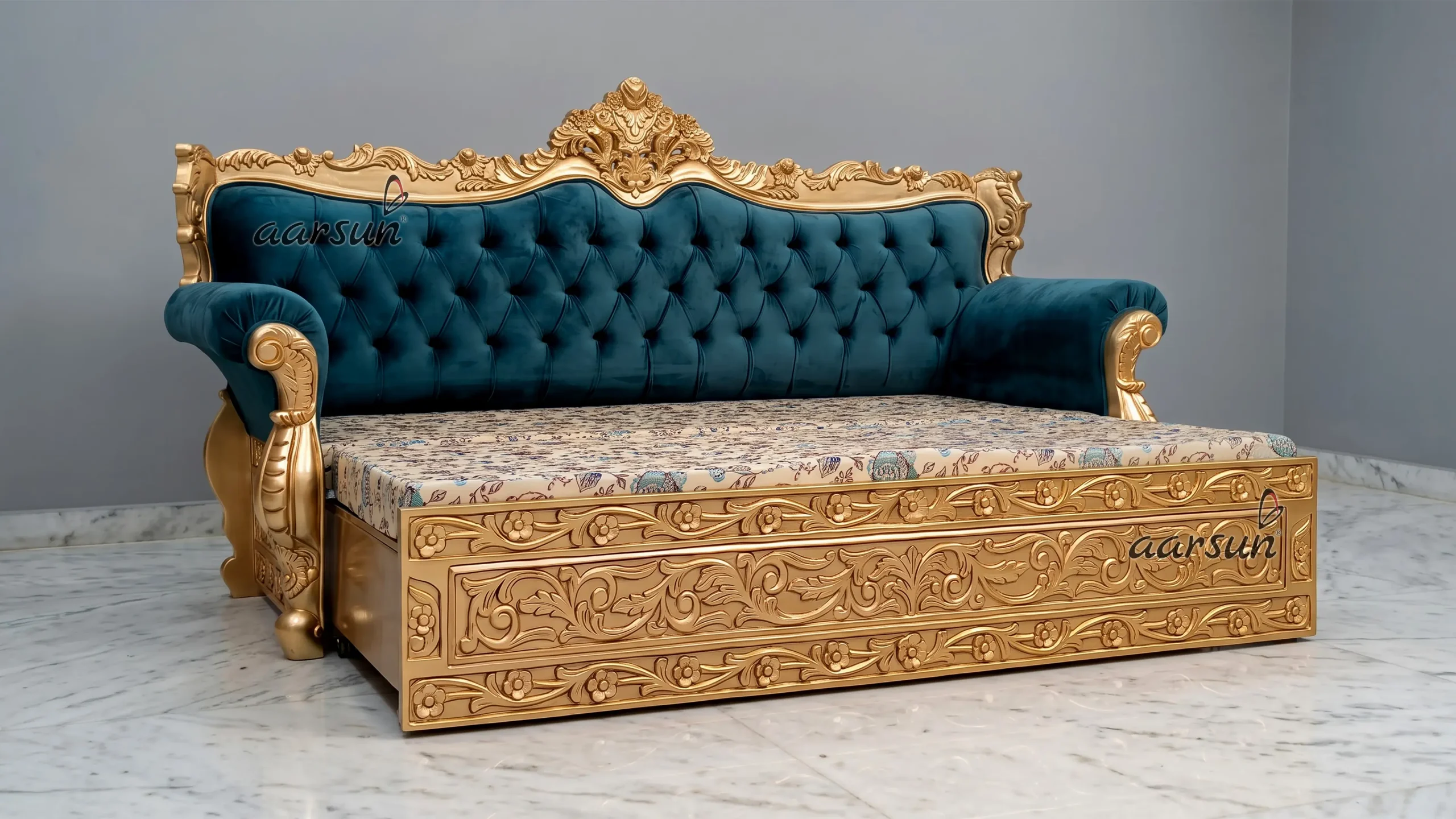Sofa Cum Bed in Antique Gold