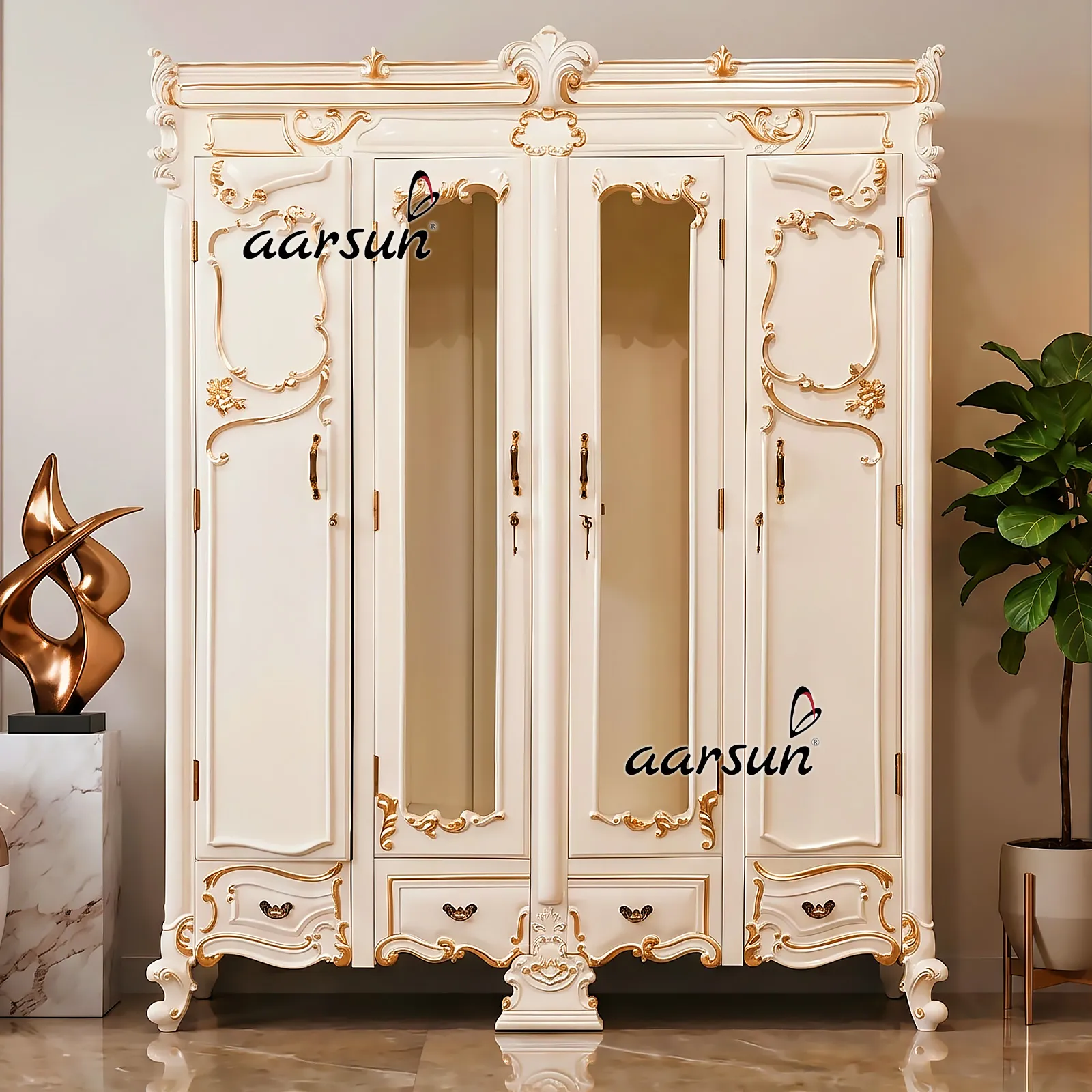 Designer Off-White & Gold Touch Premium Wardrobe