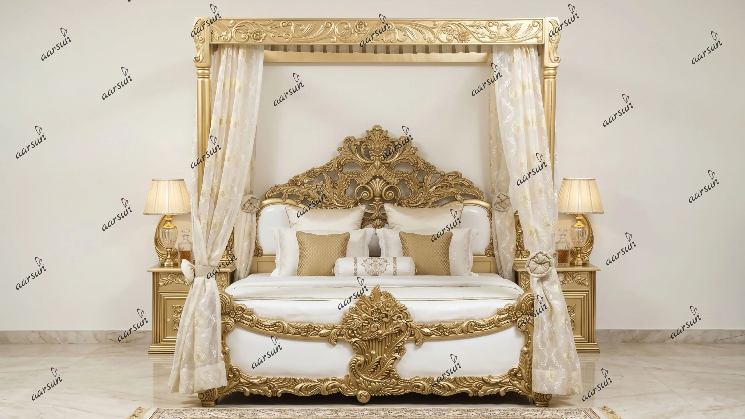 Gold Polish Poster Bed with Side Table