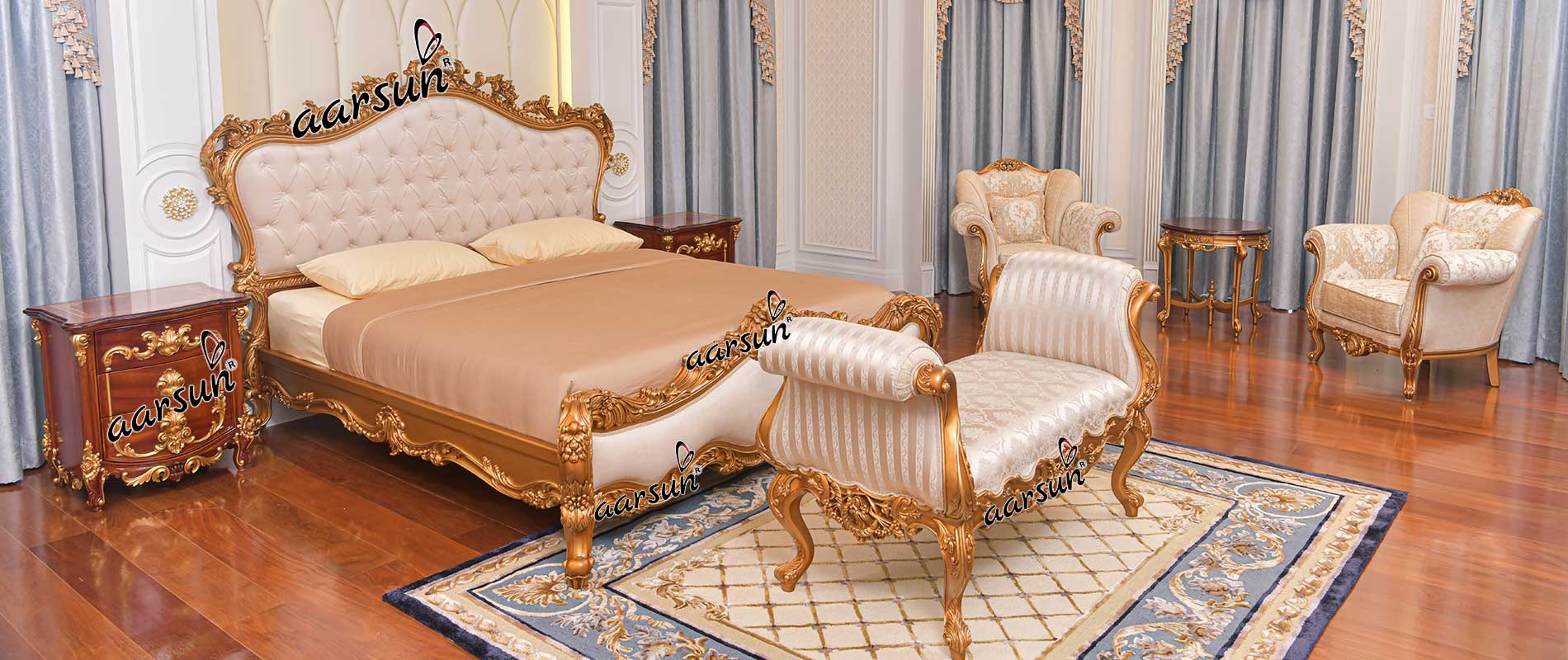 Ənənəvi qızıl yataq otağı mebeli BED-0051C-B üçün şəkil