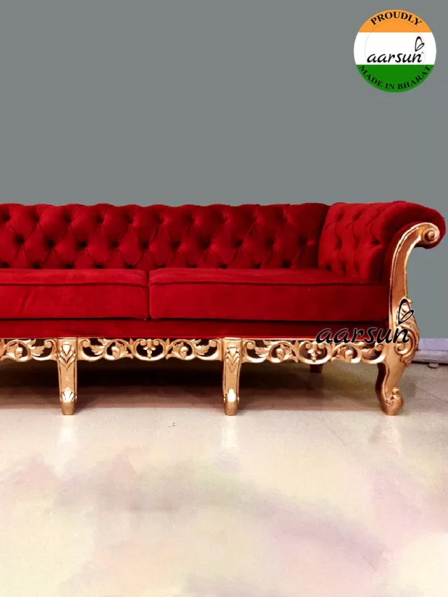 Royal Chesterfield Sofa Set Design in Red and Gold