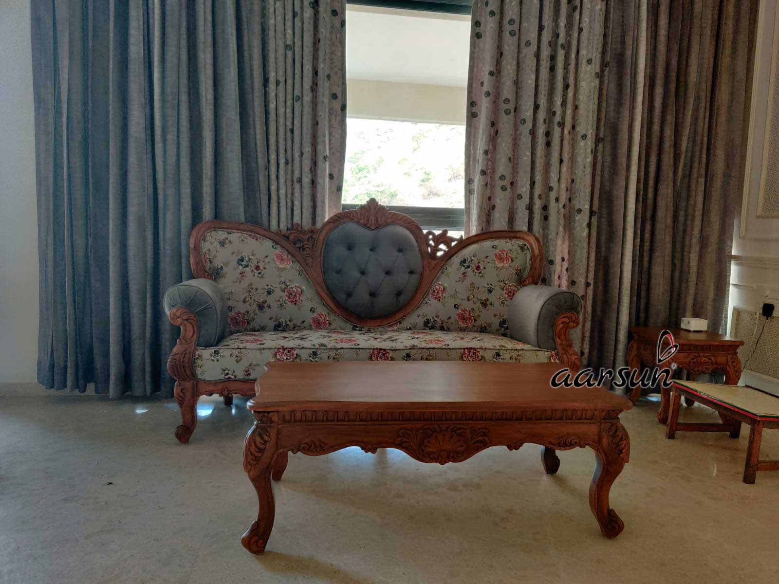 Boho style wooden sofa set 1