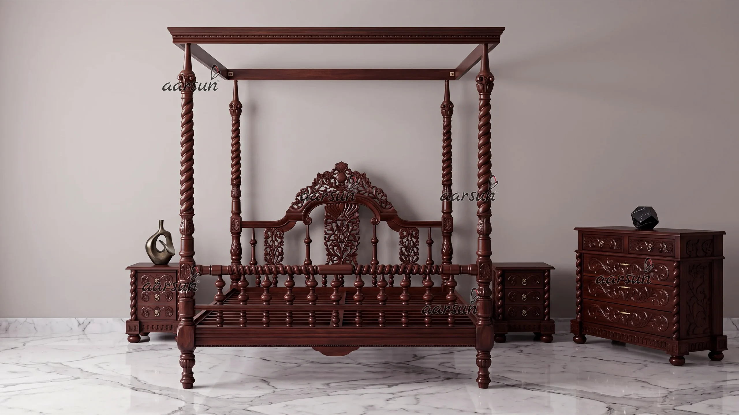 Victorian Carved Canopy Bed Poster