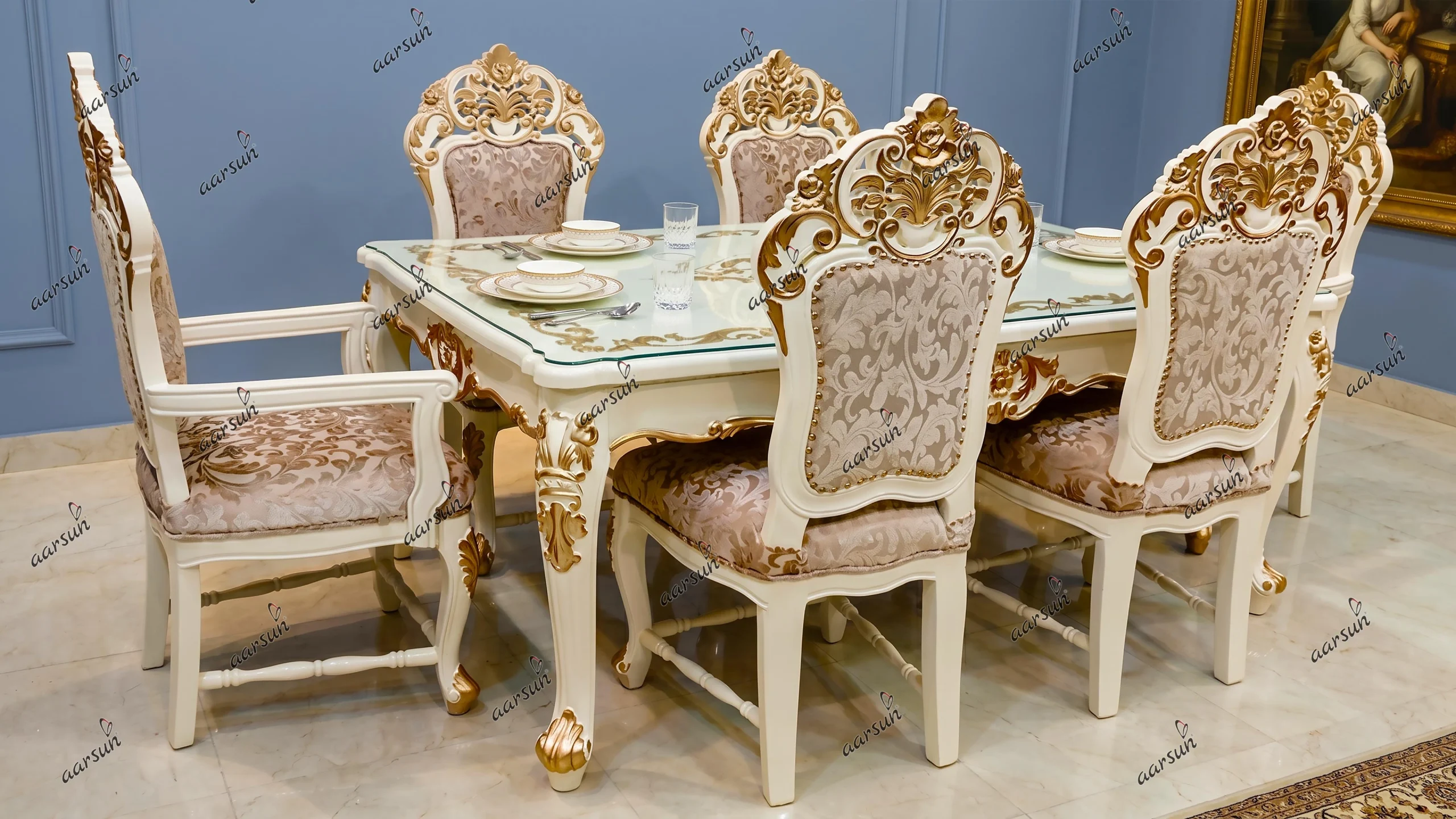 Dining Set in White & Gold