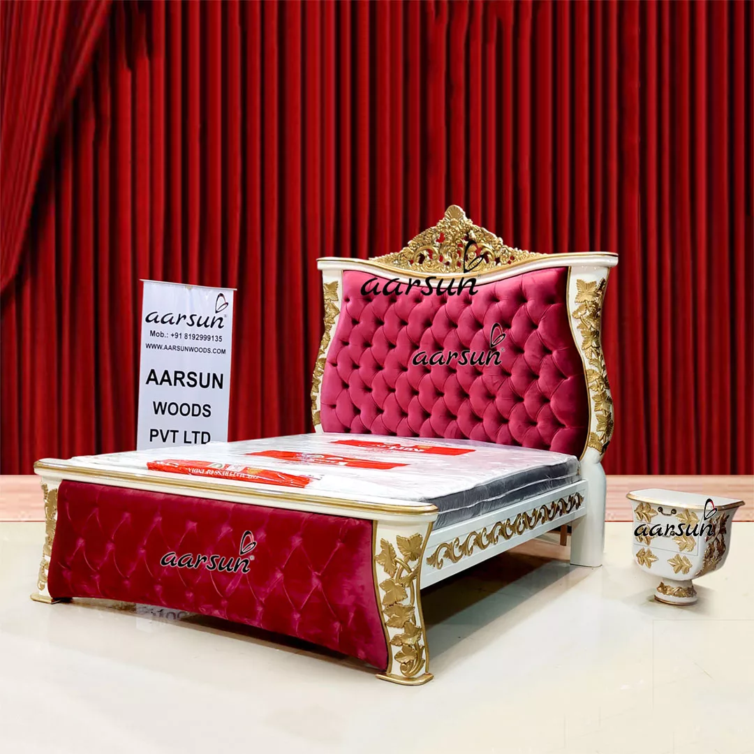 One of 20 Royal Bed Designs by Aarsun in Antique Gold and Tufted Headboard and Footboard