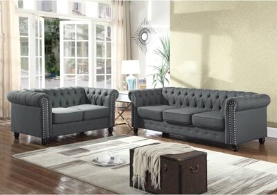 Chesterfield Sofa Set with Leather Upholstery