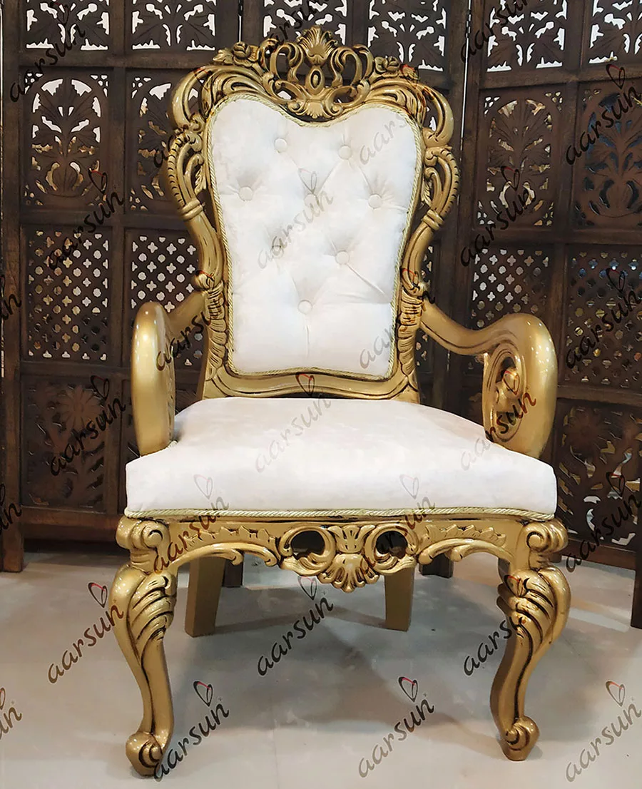 royal bedroom chairs by Aarsun in solid teak and premium gold