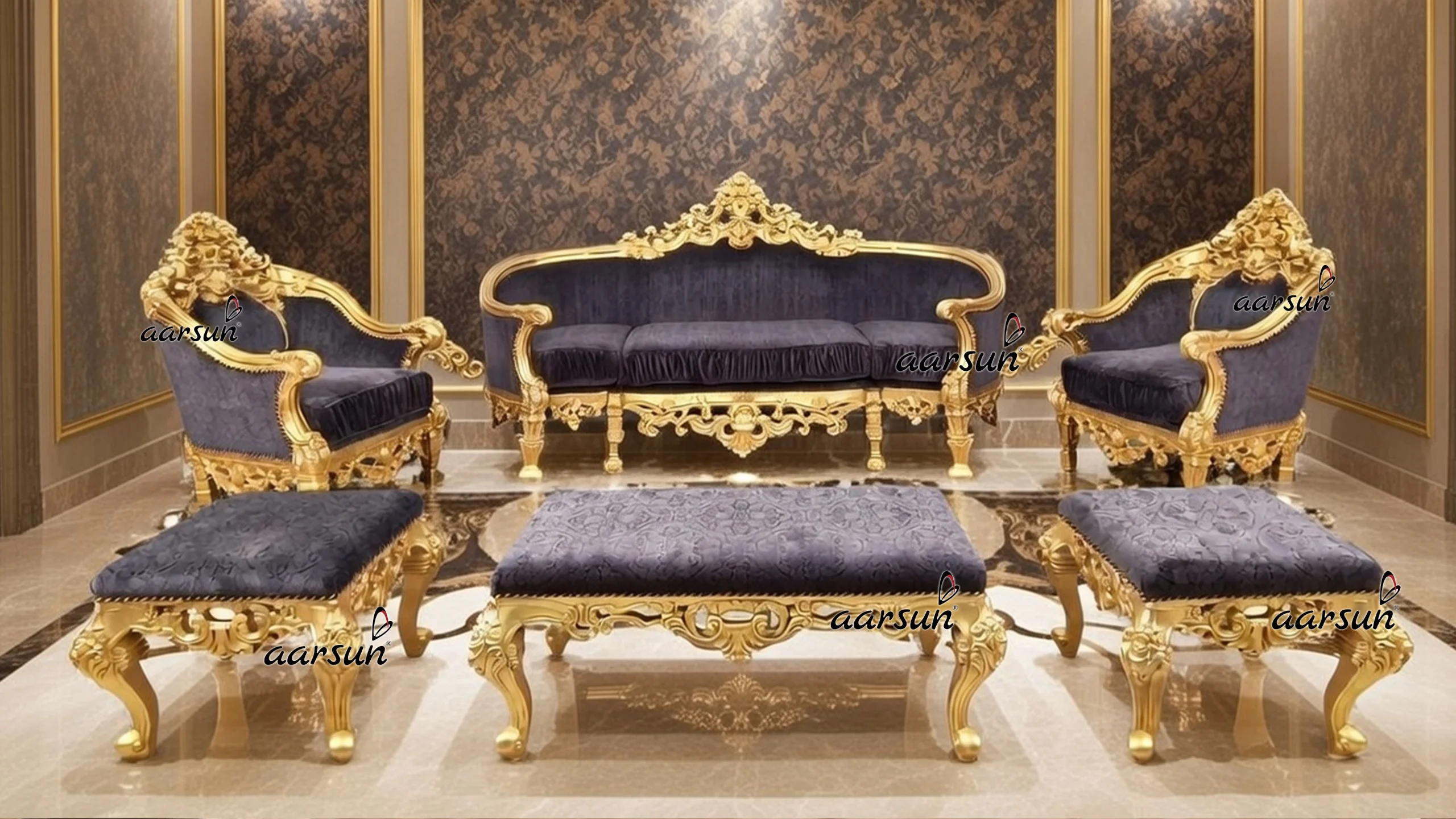 Italian Style Sofa Set with Gold Leafing YT-682