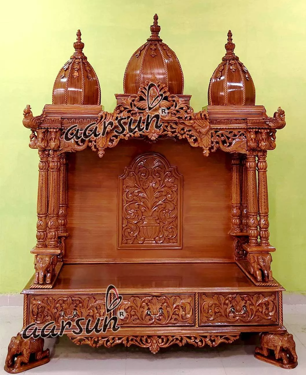 Marble And Wood Mandir With Traditional Motifs design