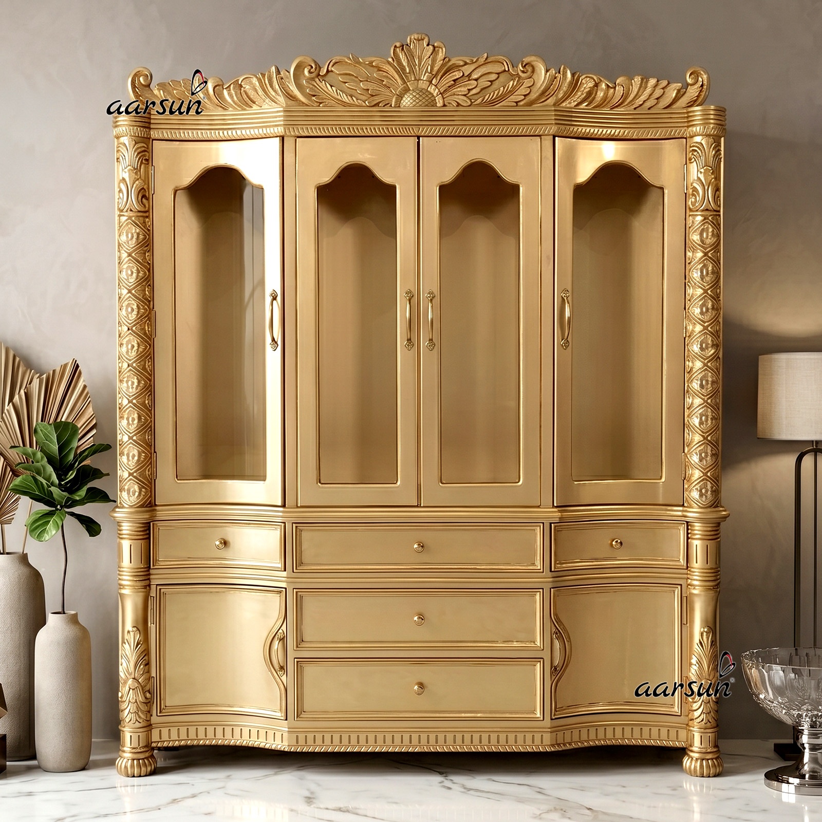 Royal crockery hutch cabinet with elegant display shelves and spacious storage compartments