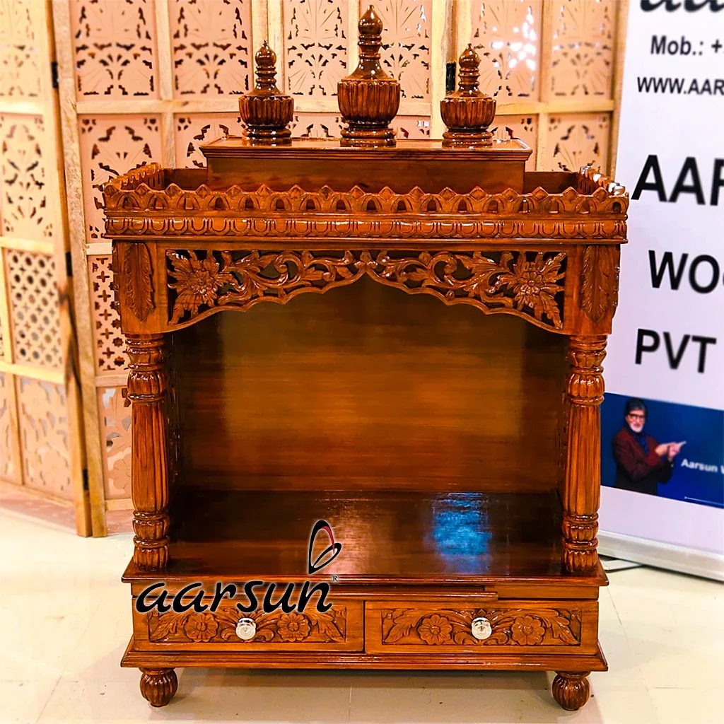 Teak Wood Home Mandir Temple Honey Finish Uh Yt 305 design