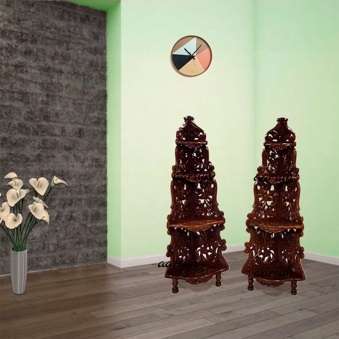 Wooden Corner Stand Dark Walnut Finish Mysore COR-0020