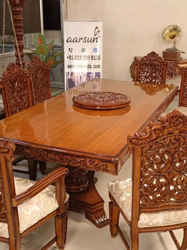 Teak wood 8 seater dining table chair teak wood finish