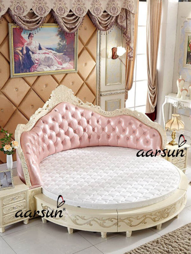 Aarsun-Round-Bed-with-pink-color-upholstery