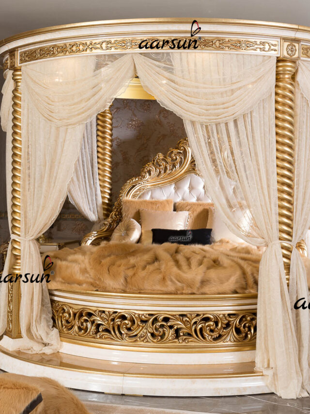 Aarsun-Round-bed-with-white-and-gold-polish