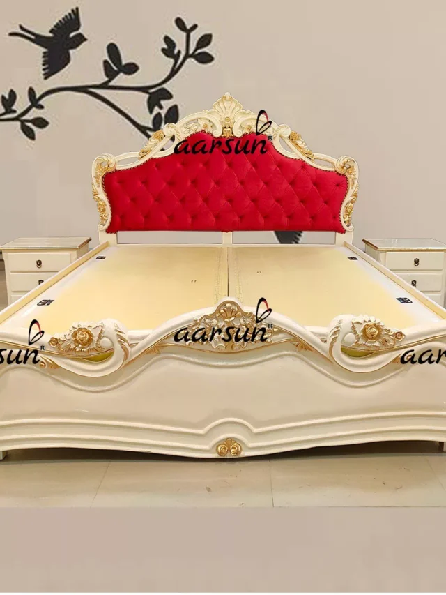 Teak-Wood-Off-White-Bed-with-Golden-Highlight-UH-YT-190-1-jpg