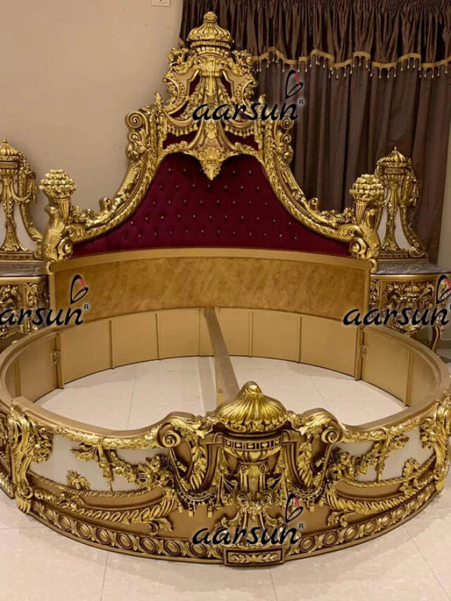 Wooden-Round-Bed-in-Gold-Polish