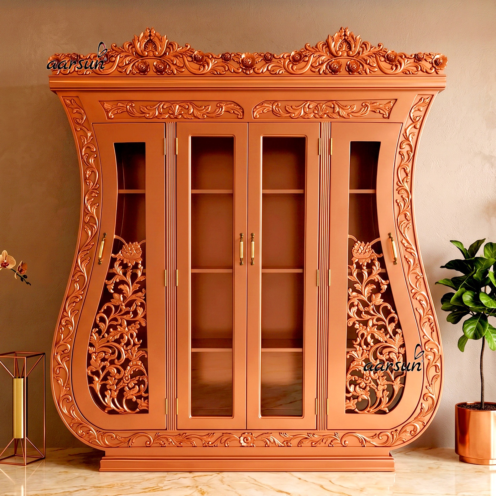 Italian style crockery cabinet with elegant display shelves and spacious storage compartments