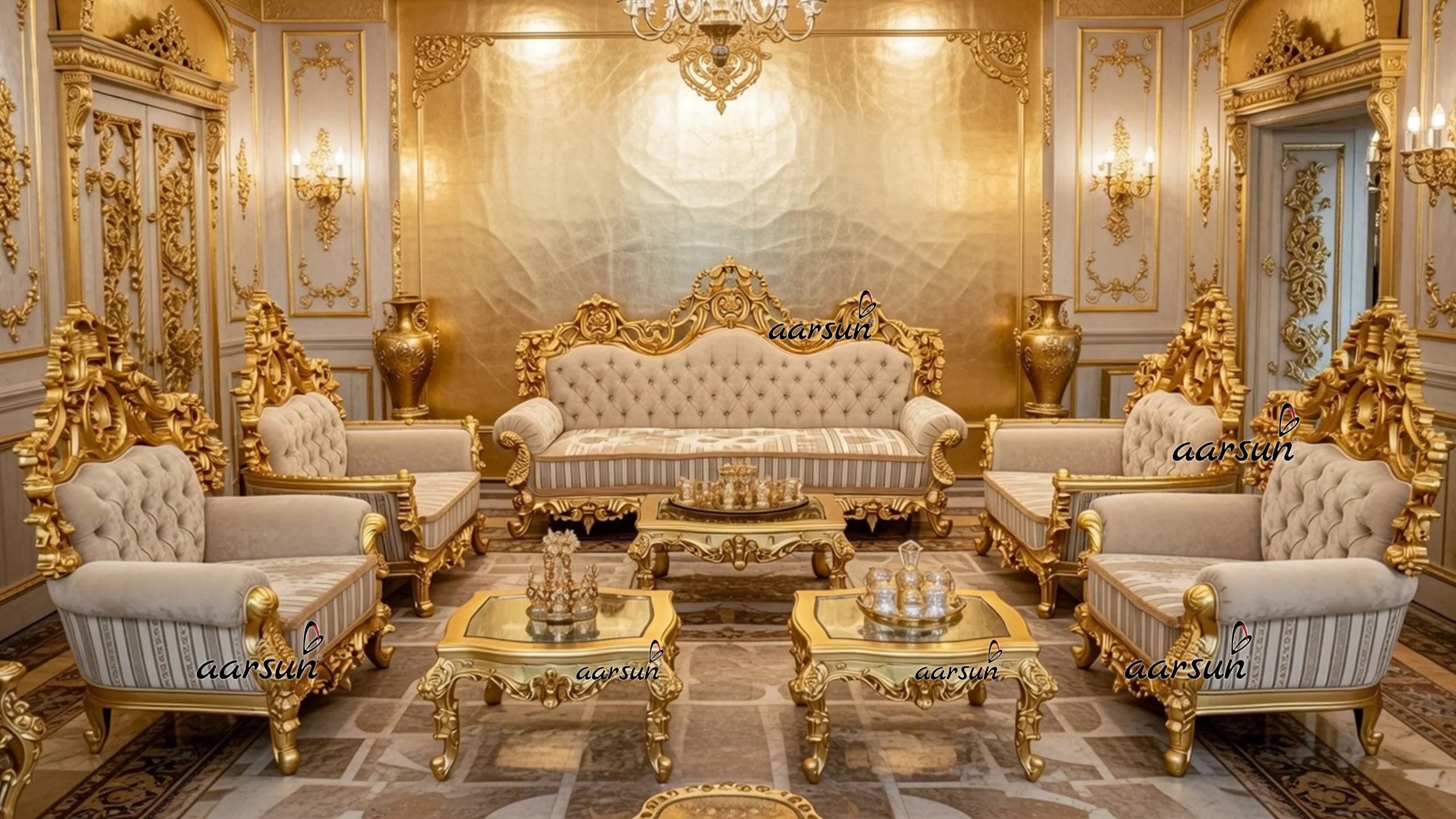 Gold Leafing Luxury Sofa Set- luxurious sofa set, expensive sofa set, sofa design furniture, online sofa set, global delivery