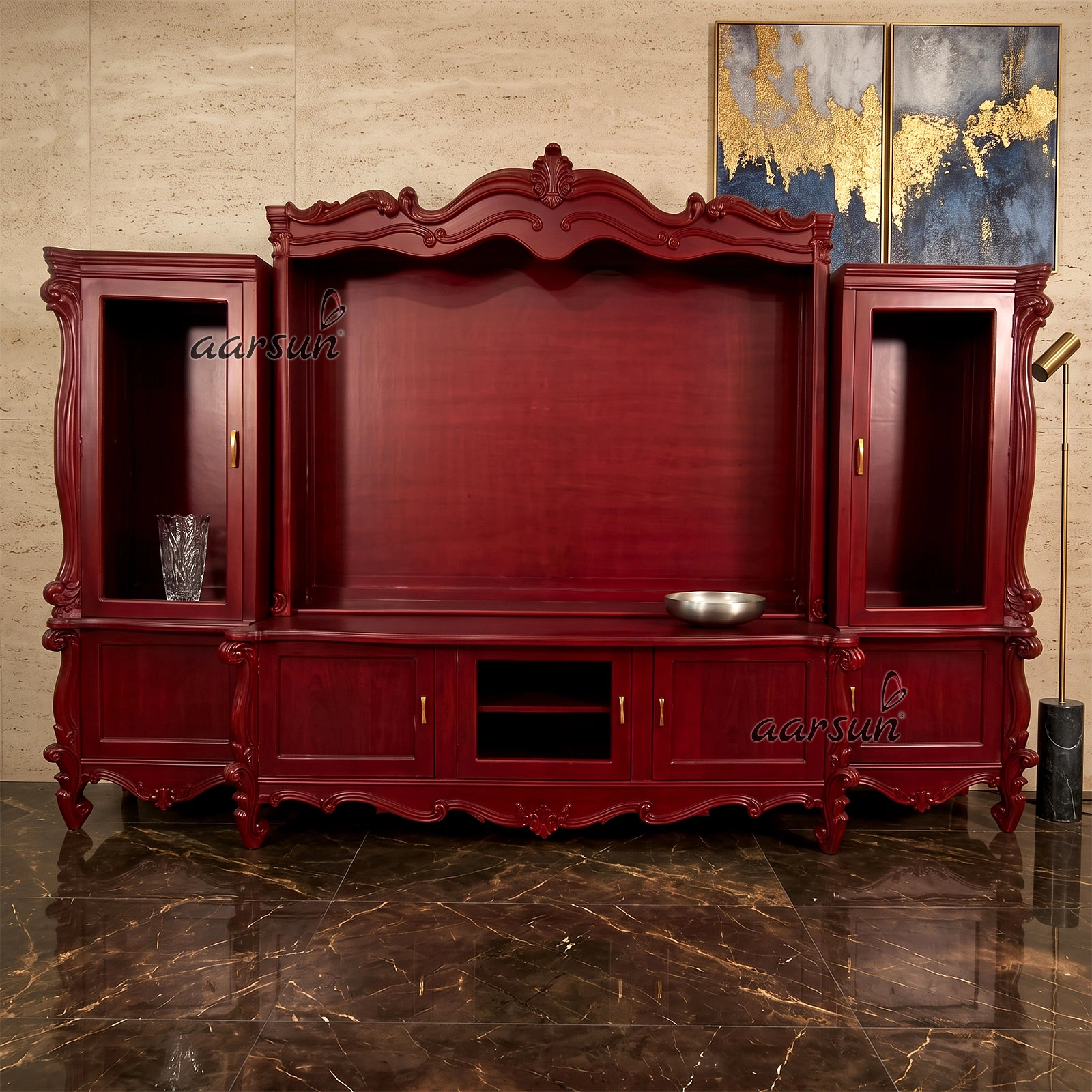 Large TV Cabinet-A in solid teak wood with luxurious finish